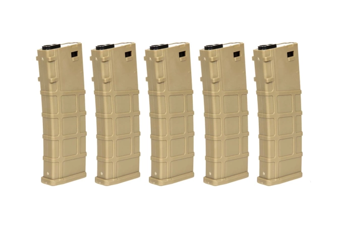 Zestaw 5 magazynków Mid-cap 200 Kulek do replik M4/M16 - Tan