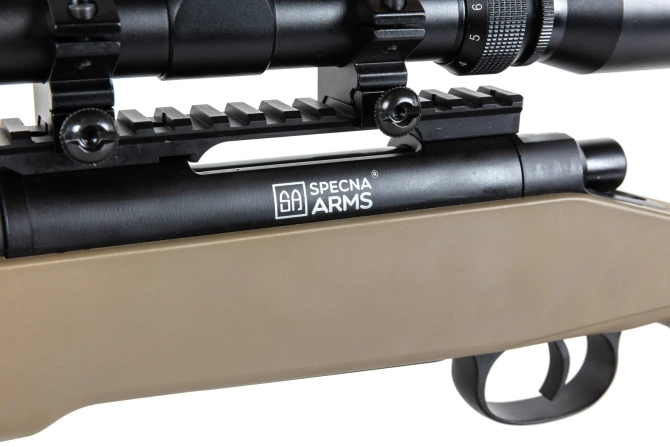 Specna Arms SA-S02 CORE™ High Velocity airsoft Selector Rifle with scope and bipod Upgraded Tan