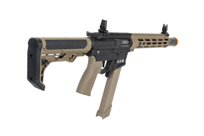 airsoft Specna Arms SA-FX02 FLEX™ HAL ETU Half-Tan submachine gun with orange discharge device