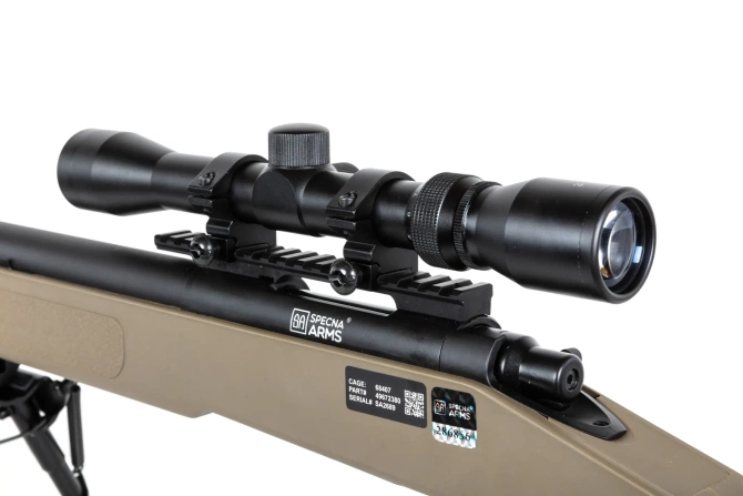 Specna Arms SA-S02 CORE™ High Velocity airsoft Selector Rifle with scope and bipod Upgraded Tan