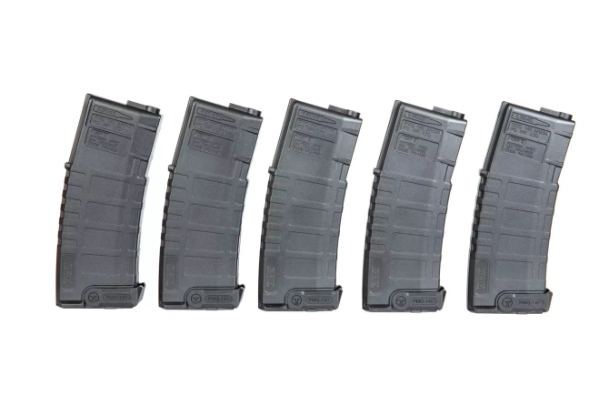 Set of 5 mid-cap, 140-pellet magazines for AMB Mutant airsoft rifles - black