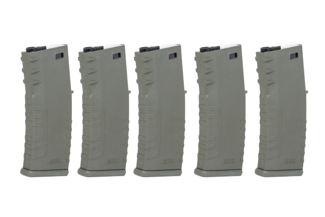 Set of 5 polymer mid-cap 120 ball magazines Specna Arms Olive