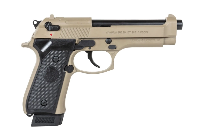 Pistolet ASG ICS BLE-BM9 Dual Power Half-Tan (z magazynkiem na CO2)