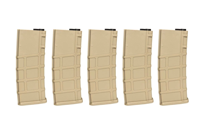 Zestaw 5 magazynków Mid-cap 200 Kulek do replik M4/M16 - Tan
