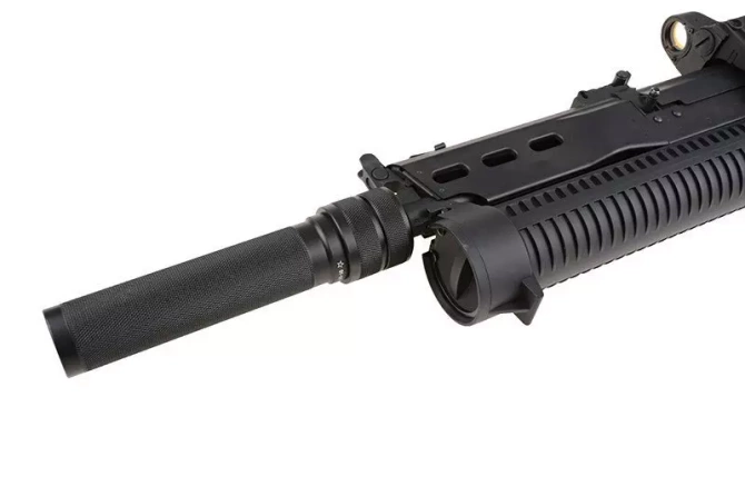 PP-19 Bizon submachine gun replica with silencer and red-dot sight