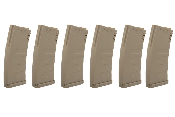 Set of 6 mid-cap KWA magazines for 120 rounds for M4/M16 Dark Earth replicas