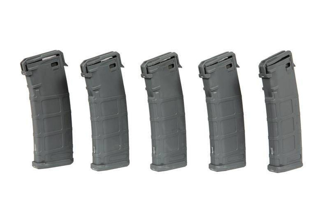Zestaw 5 magazynków mid-cap typu PMAG 140 kulek do replik M4/M16 - szary