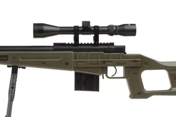 Replika karabinu snajperskiego MB4409D - z lunetą i dwójnogiem - oliwkowa