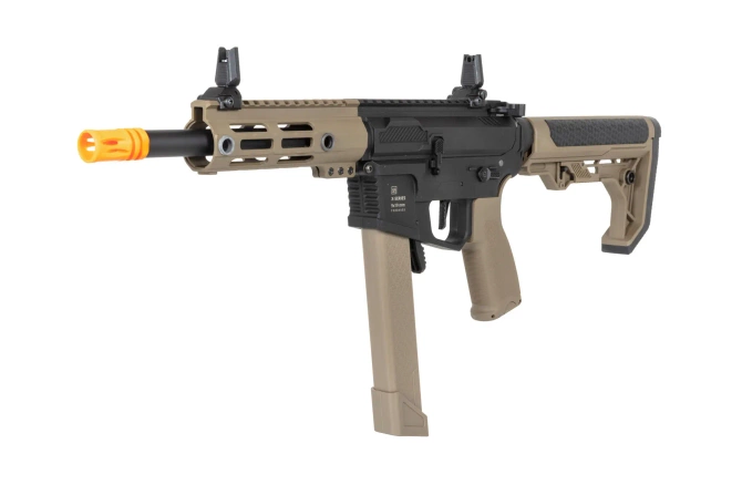 airsoft Specna Arms SA-FX01 FLEX™ HAL ETU Half-Tan submachine gun with orange discharge device