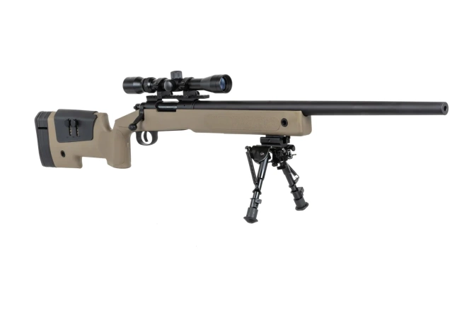 Specna Arms SA-S02 CORE™ High Velocity airsoft Selector Rifle with scope and bipod Upgraded Tan