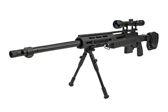 MB4411D sniper rifle replica with scope and bipod - black