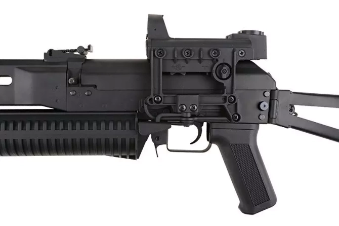 PP-19 Bizon submachine gun replica with silencer and red-dot sight