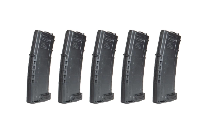 Set of 5 mid-cap, 140-pellet magazines for AMB Mutant airsoft rifles - black