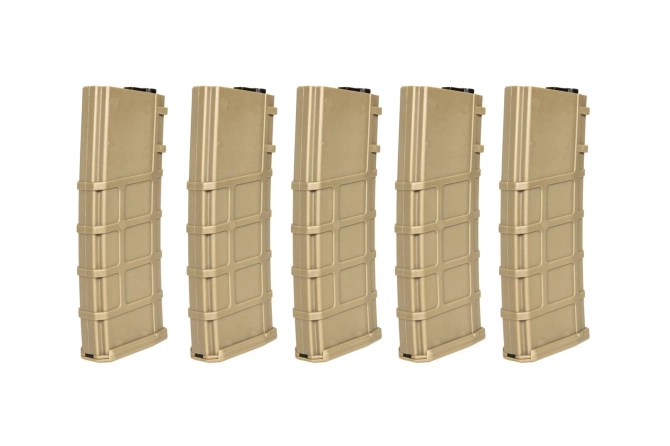 Set of 5 Polymer 200 BB's Mid-Cap magazines for M4/M16 replicas - Tan