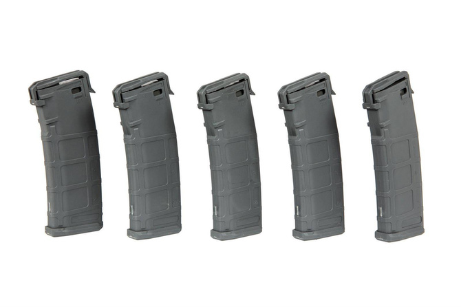 Zestaw 5 magazynków mid-cap typu PMAG 140 kulek do replik M4/M16 - szary