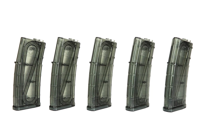 Zestaw 5 magazynków mid-cap 130 kulek do replik M4/M16 - przezroczysty