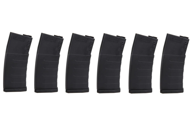 Set of 6 mid-cap KWA magazines for 120 BBs for M4/M16 replicas Black