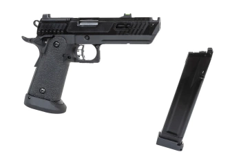 Pistolet ASG SRC Dark Viper DUAL POWER z walizką transportową i magazynkiem green gas Czarny