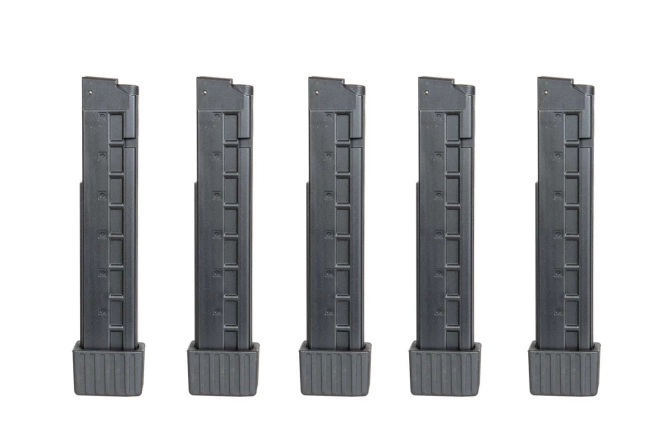 Set of 5 mid-cap, 110-pellet magazines for APC9 airsoft submachine guns