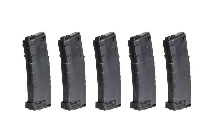 Set of 5 mid-cap, 140-pellet magazines for AMB Mutant airsoft rifles - black