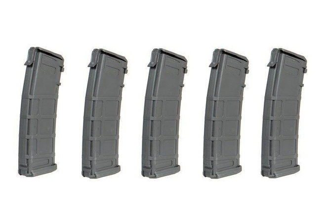 Zestaw 5 magazynków mid-cap typu PMAG 140 kulek do replik M4/M16 - szary