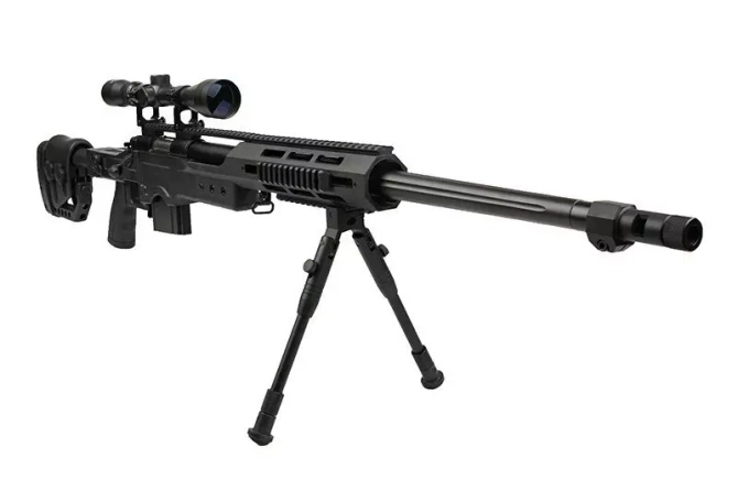 MB4411D sniper rifle replica with scope and bipod - black