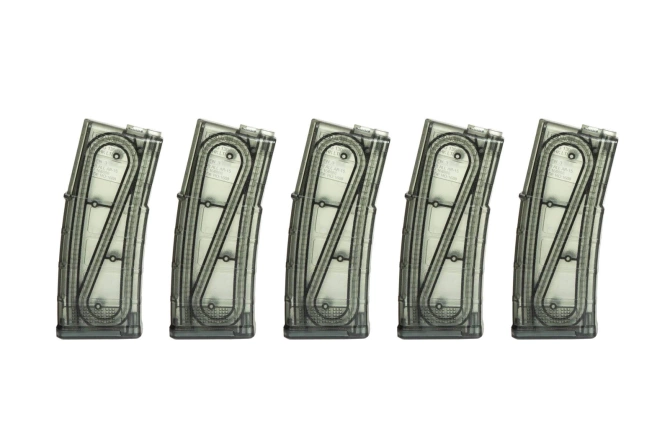 Zestaw 5 magazynków mid-cap 130 kulek do replik M4/M16 - przezroczysty