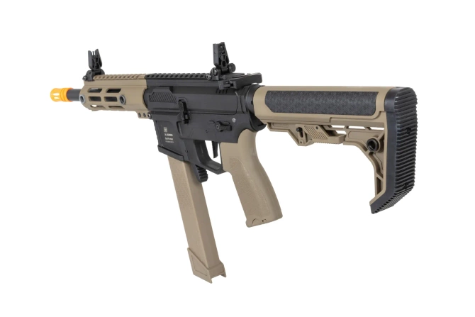 airsoft Specna Arms SA-FX01 FLEX™ HAL ETU Half-Tan submachine gun with orange discharge device