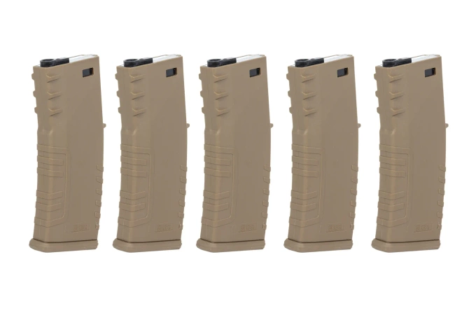 Zestaw 5 sztuk polimerowych magazynków mid-cap 120 kulek Specna Arms Flat Dark Earth